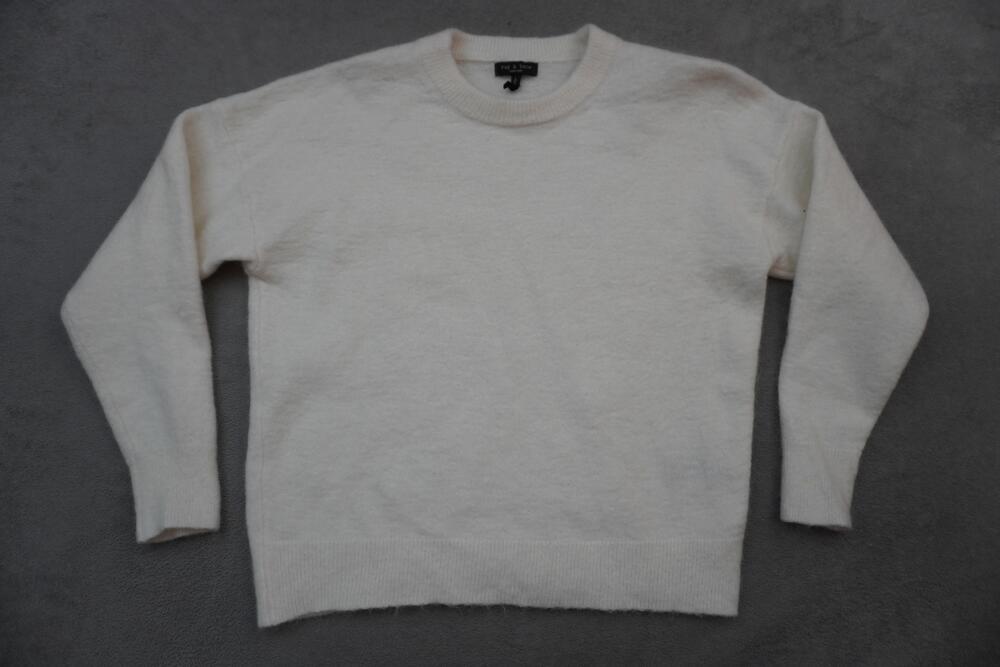 Rag & Bone Lani Wool Mohair Crewneck Sweater SMALL White Relaxed Fit Bulgaria